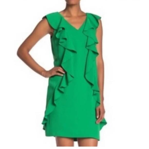 Trina Turk Green Ruffle Sweetheart Flirty Shift Dress‎ sz S - Picture 1 of 11